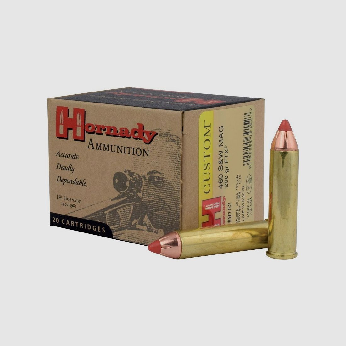 BOITE DE 20 CARTOUCHES HORNADY 460 S&W 200GR FTX