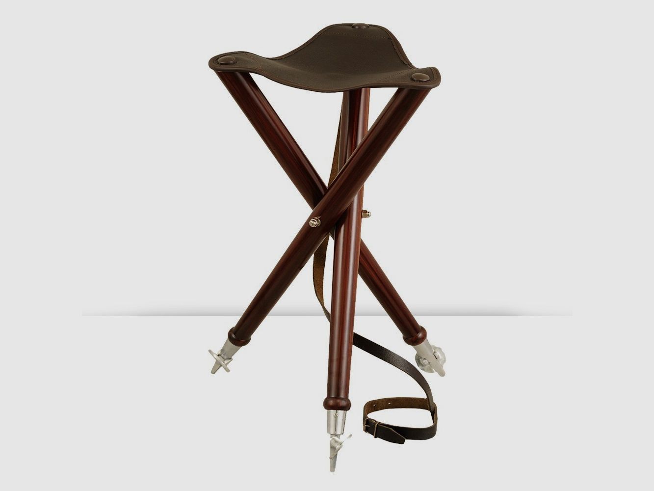 Hocker Holz und Leder – 3 Beine – Stahl – 70 cm, Bild 4 von 8