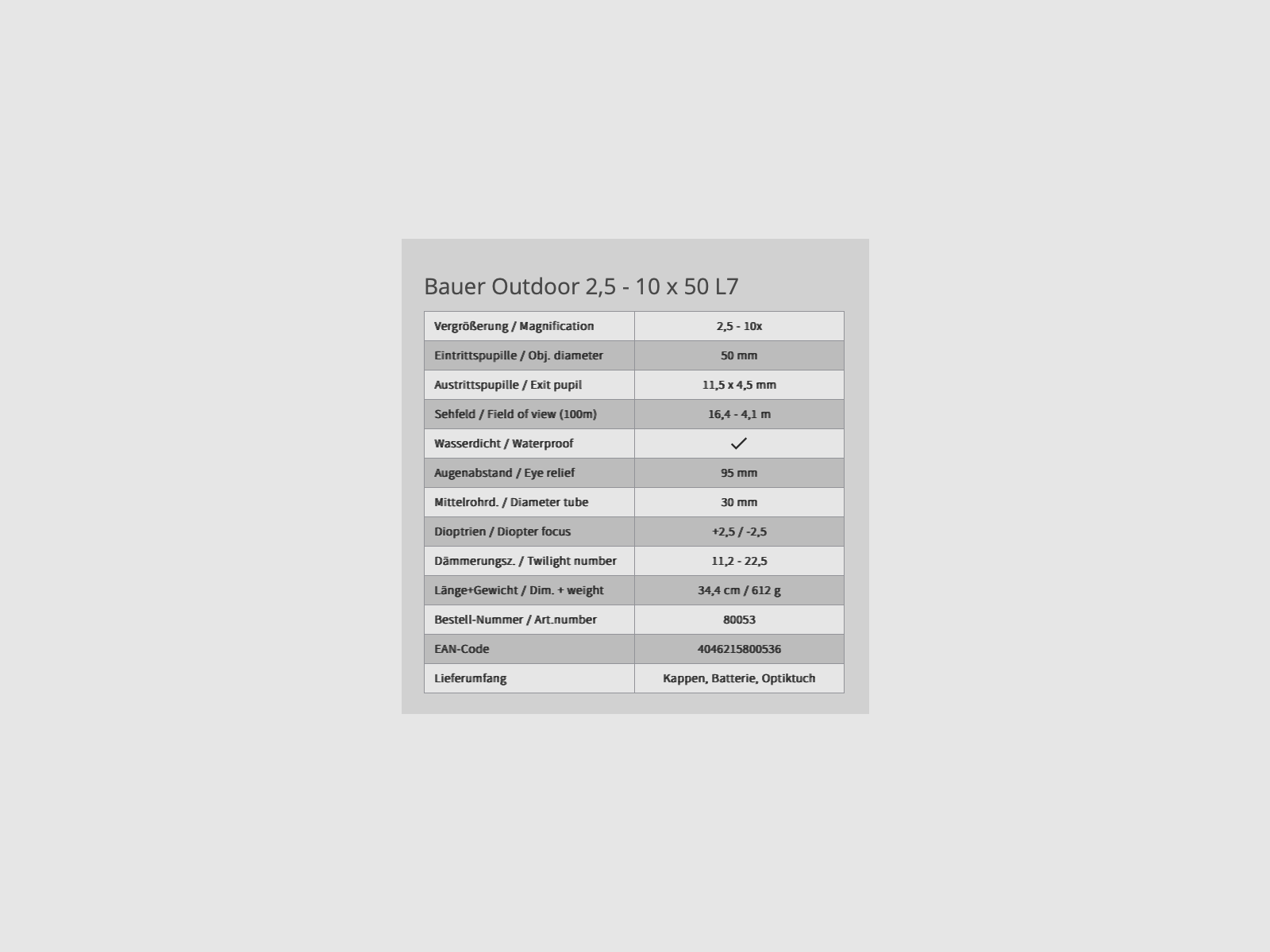 BAUER luneta celownicza 2,5-10x50 WA L7