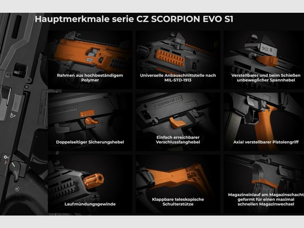 CZ Selbstladebüchse .22 lfB Scorpion Evo 3 S1 Carbine mit Kompensator 1/2×2 .22lr