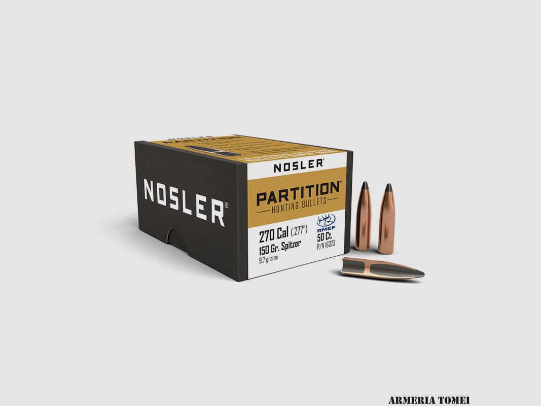 RELOADING BULLETS – NOSLER – PARTITION 270 caliber (.277″) Spitzer 150 grain (9.7 grams) (50 pcs) -16323