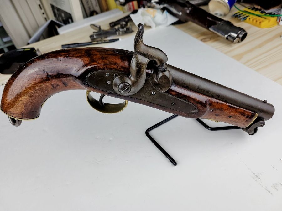 Rara pistola navale britannica modello 1849 a percussione – Arma del 1850 – Epoca vittoriana – Ottime condizioni, immagine 1 di 14