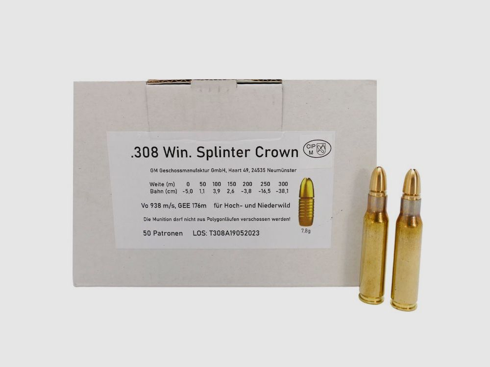 Geschoss-Manufaktur .308Win Splinter Crown 7,8g/120grs Büchsenpatronen Bleifrei