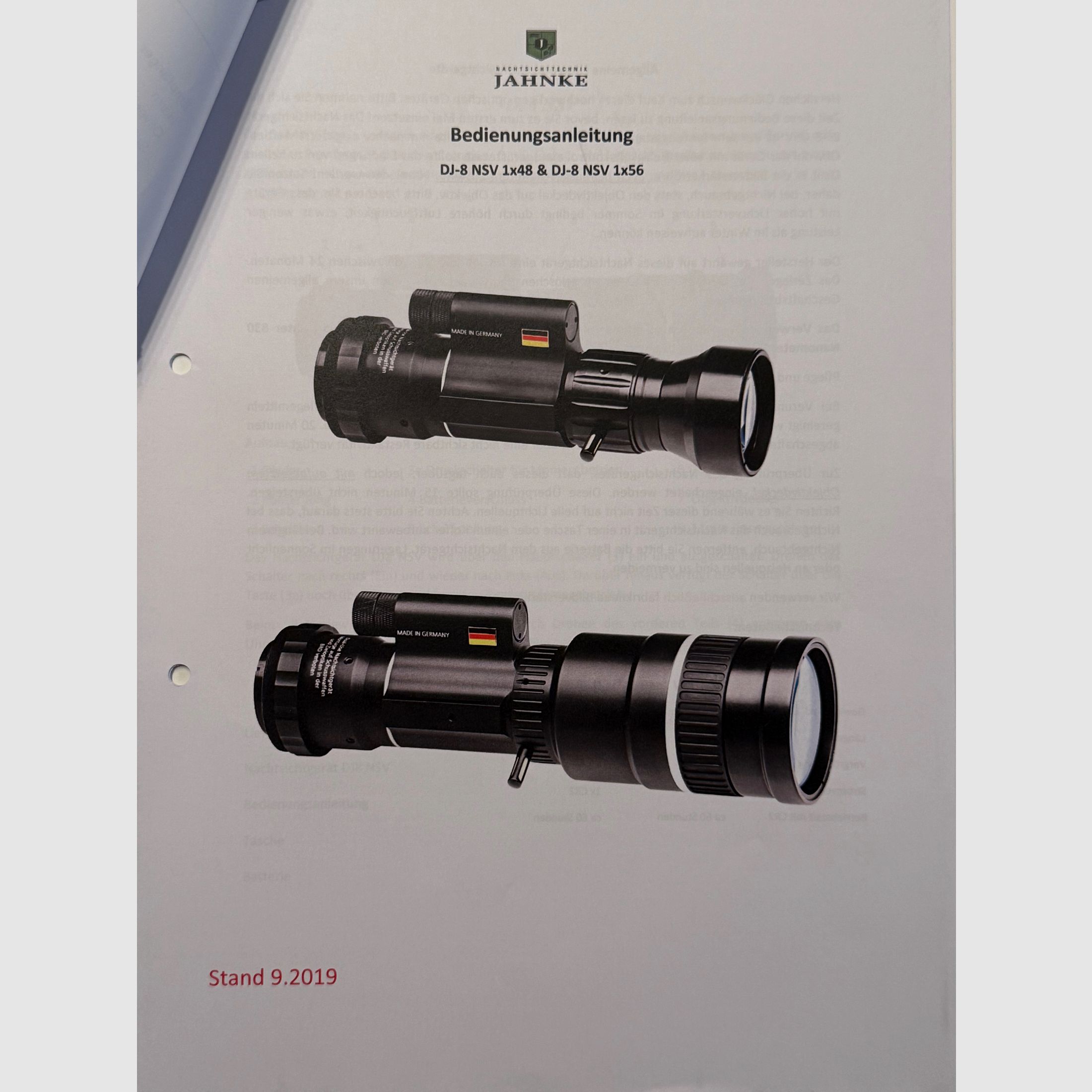 Nachtsichtgerät Jahnke DJ-8 NSV 1x56 – Komplett-Set, Top Zustand