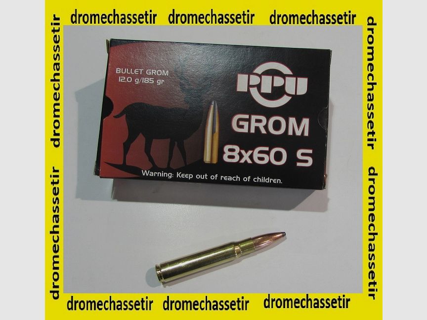 1 Schachtel mit 20 Patronen Partizan im Kaliber 8x60S, 185 grains, GROM