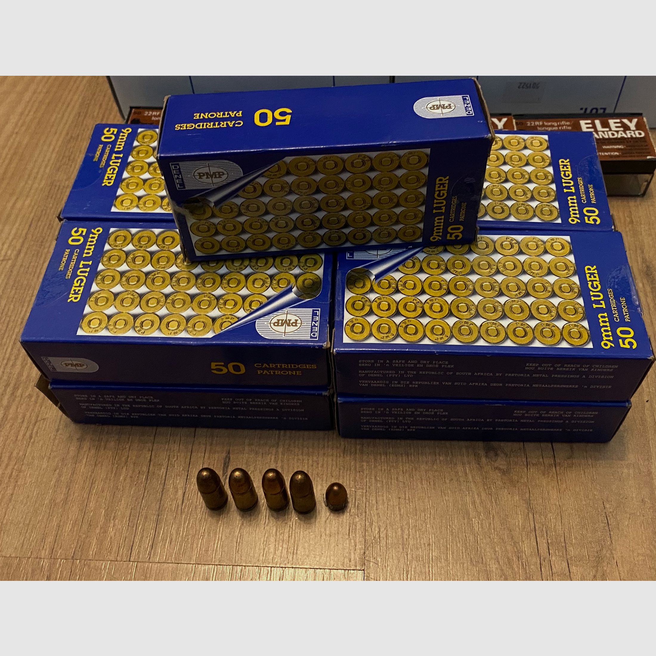 450 Schuss Munition des Kalibers 9 mm Luger des Herstellers PMP