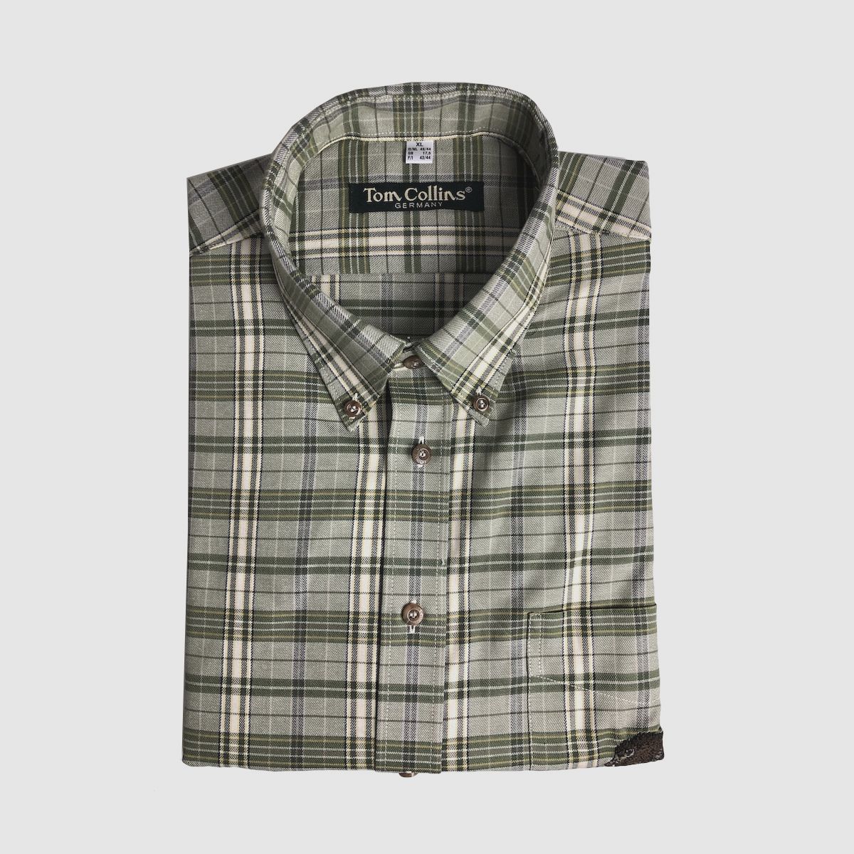 TOM COLLINS Herren Hemd Langarm Khaki/Schlamm