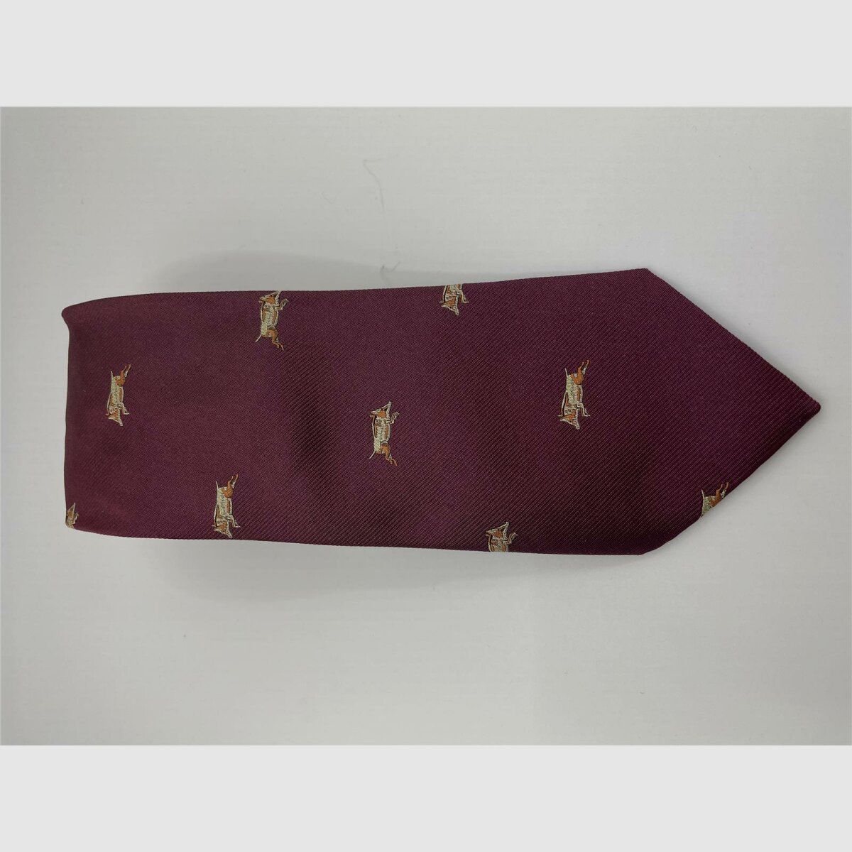 Robert Keyte cravatta 100% seta rosso chiaro motivi arancione beige cinghiale