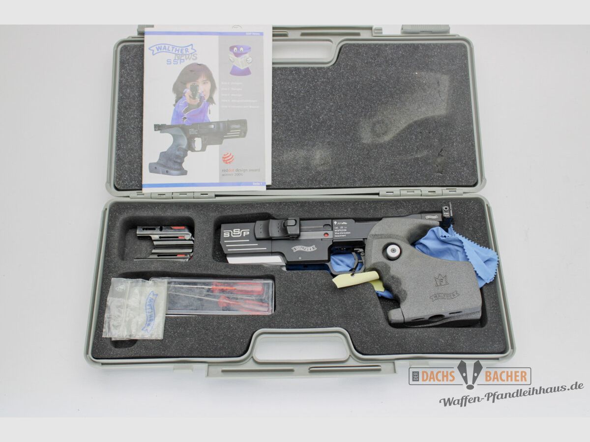 Pistole Walther SSP Kal. .22lfB Griff 85-95mm mit Box 2 Magazinen