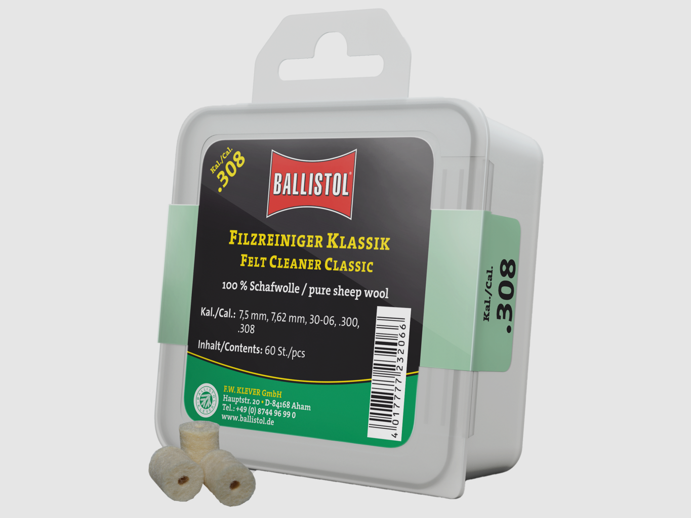 Ballistol Filzreiniger Klassik, Kal. .308, 60 Stk. (für Kal. 7.5mm, 7.62mm, 30-06, .300, .308), Bild 1 von 2
