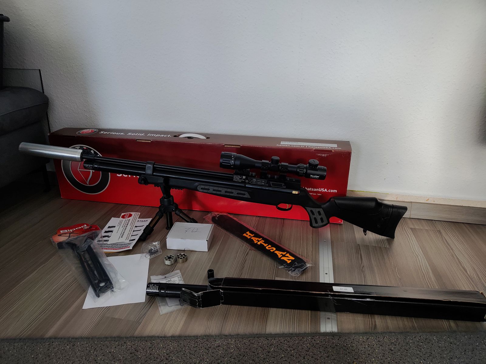 Hatsan BT65 Elite .30 (7.62mm) – Complete set including tuning cartridge (Huma-Air) & custom silencer up to 130 Joules*