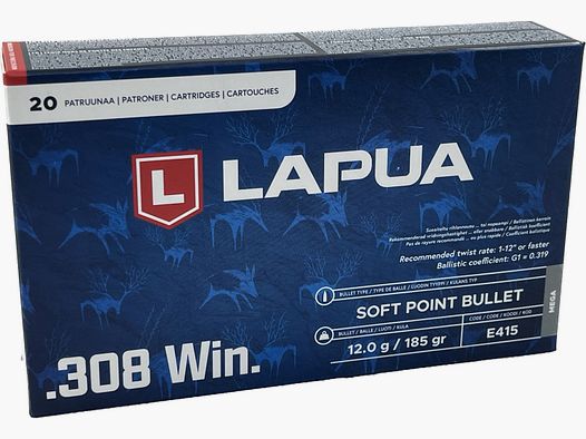 Lapua hunting cartridge soft point .308 Win 185gr