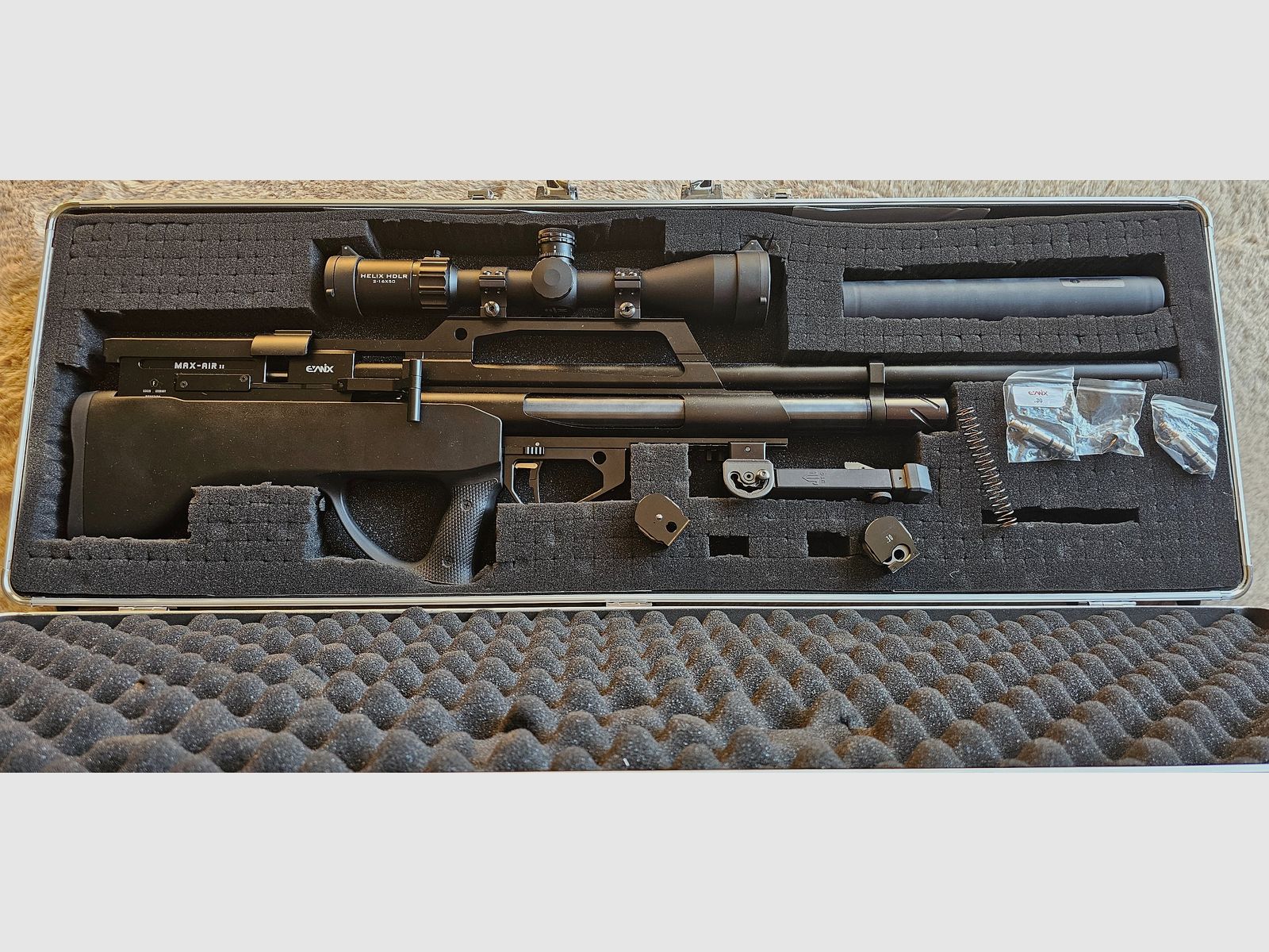 Evanix Max Air II .30 (7.62 mm) PCP air rifle set – GoGun (F-mark) + Element Optics + Sportsmatch + Schalock + accessories (incl. invoice)