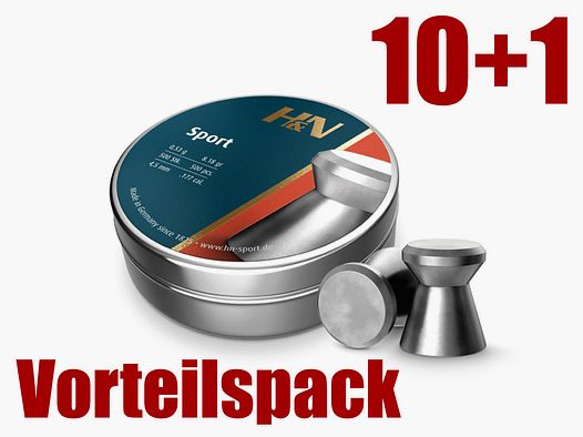 Vorteilspack 10+1 Flachkopf Diabolos H&N Sport Kaliber 4,5 mm 0,53 g 8.18 gr glatt 11 x 500 StĂĽck