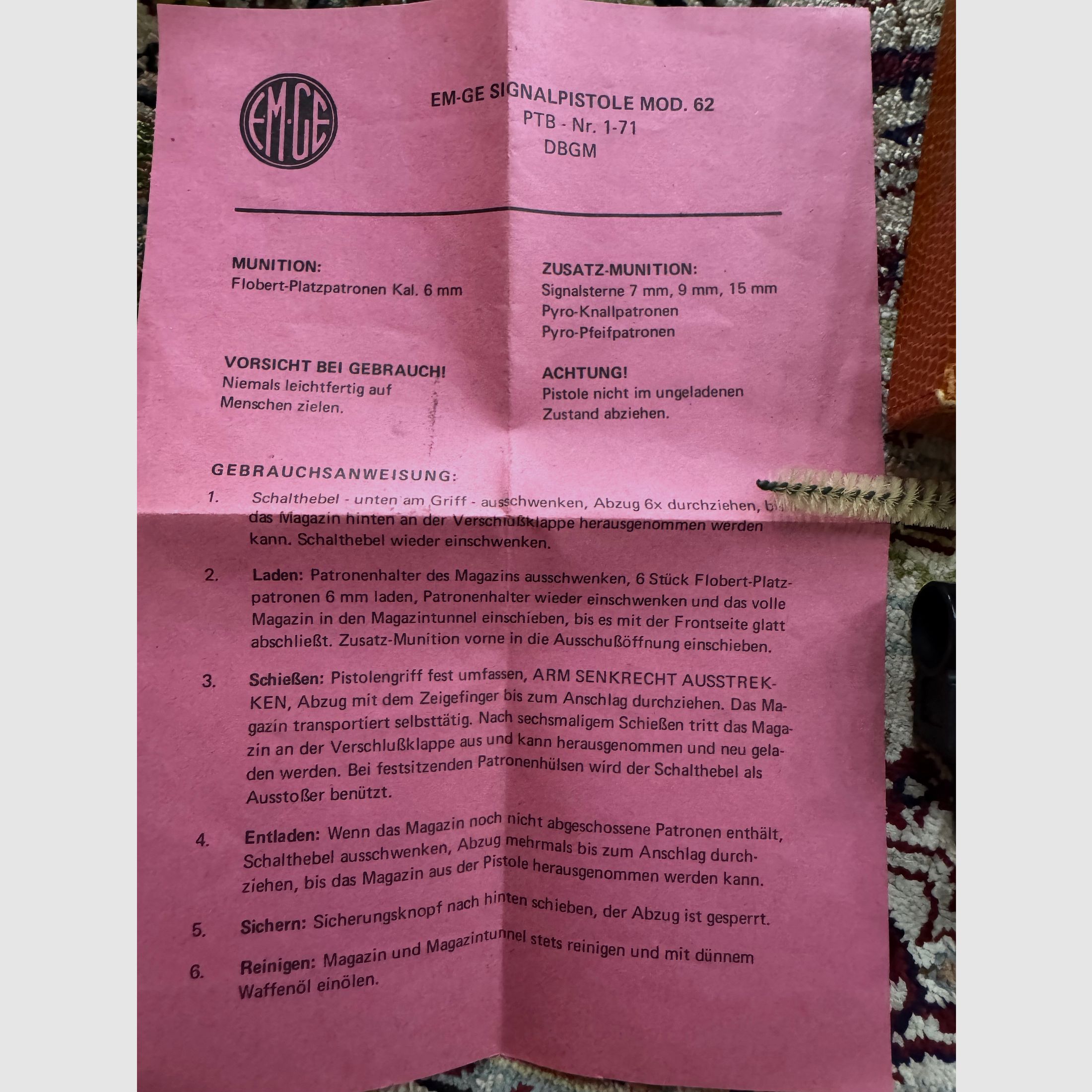 Modèle EM-GE 61 Pistolet Flobert 6mm RAR pour collectionneurs avec boîte d'origine