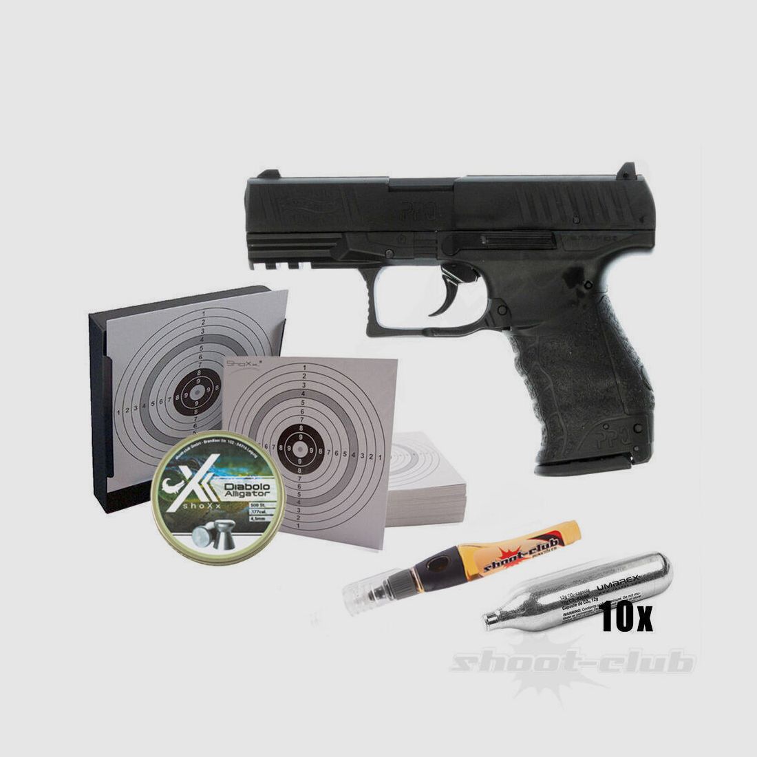 Walther PPQ CO2 Pistole 4,5 mm Diabolos - Komplett-Set