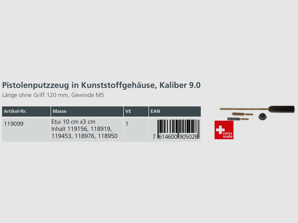 Ebnat ERLA Pistolenputzzeug in Kunststoffgehäuse 9mm
