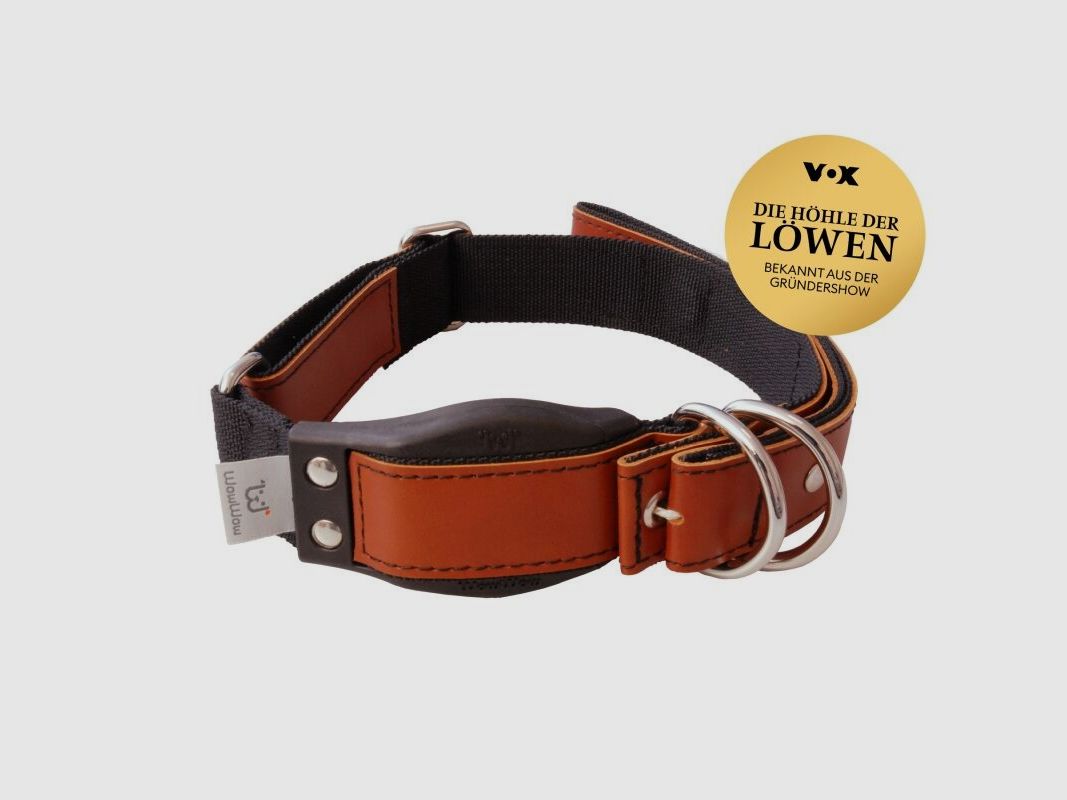 WowWow Hundehalsband mit integrierter Leine Leder Kastanienbraun