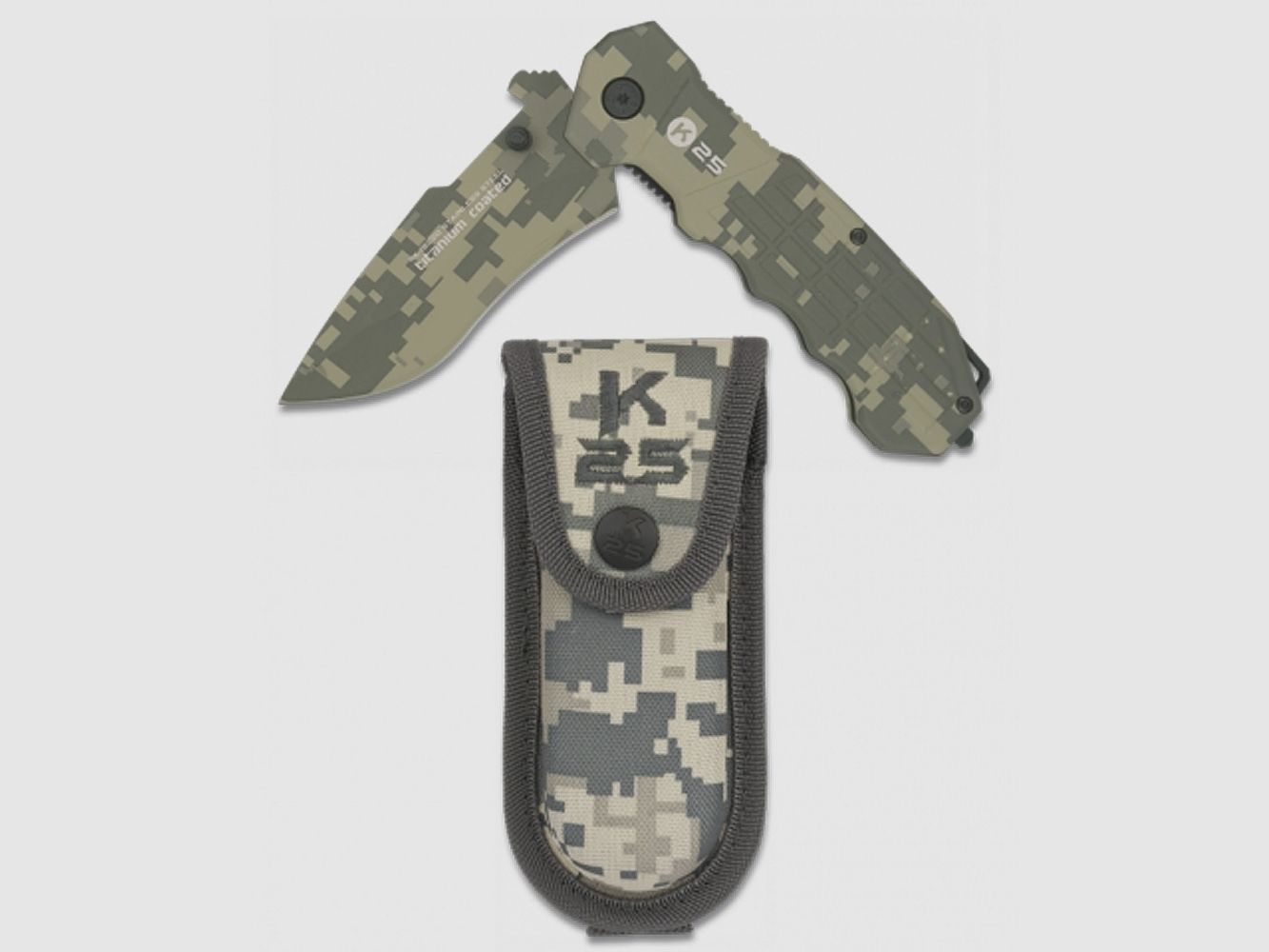 Pocket knife K25 tactical titanium coated with clip digital camo