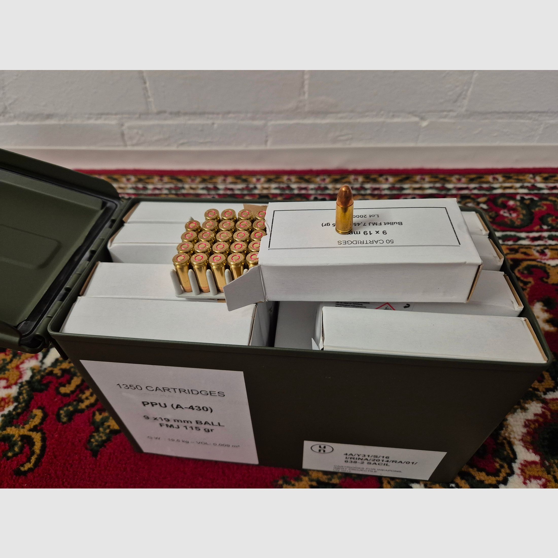 1350 Schuss 9x19 Luger PPU 115grs Vollmantel Nato Box