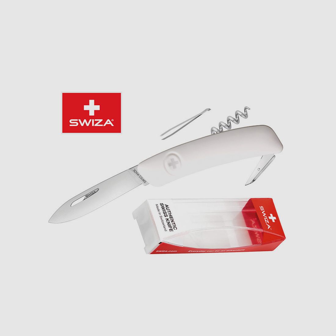 SWIZA Schweizer Messer D01, weiss, Edelstahl 440, 6 Funktionen, Korkenzieher, Multi-Tool