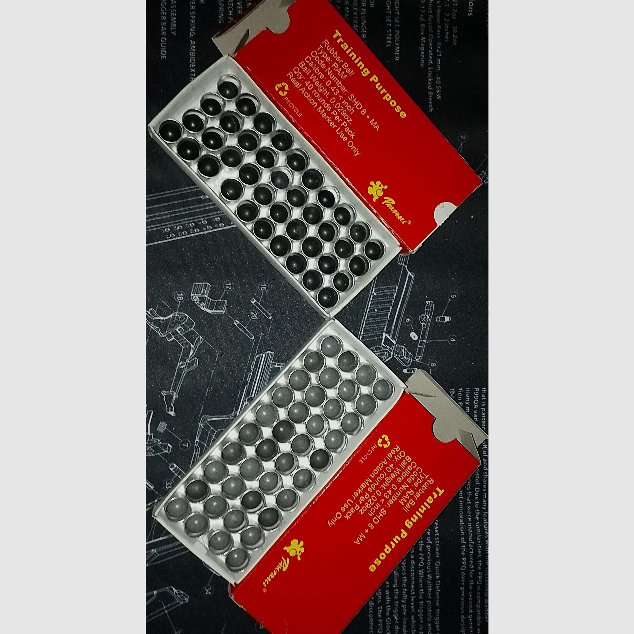 Umarex shd-8+ma .43 40 x Rubberballs + 40 x Polyballs für RAM mit Hülsen R-Serie 