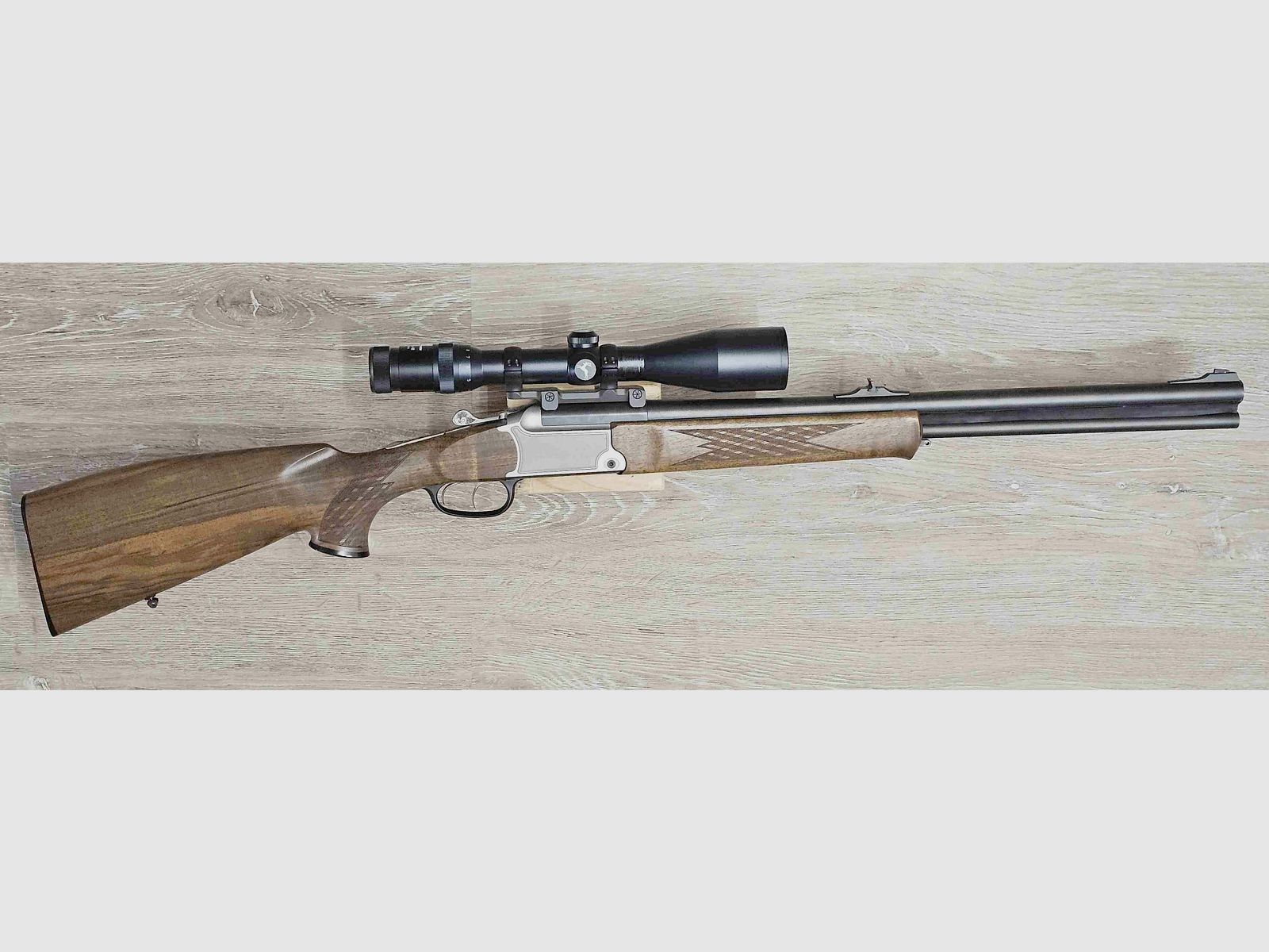 Bockbüchsflinte Blaser BBF 95 Standard, Kal. .308 Win. & 12/76, inkl. Frankonia 2,5-10x48 (Abs. 1) auf Blaser Sattelmontage (30 mm Ringe) und Koffer