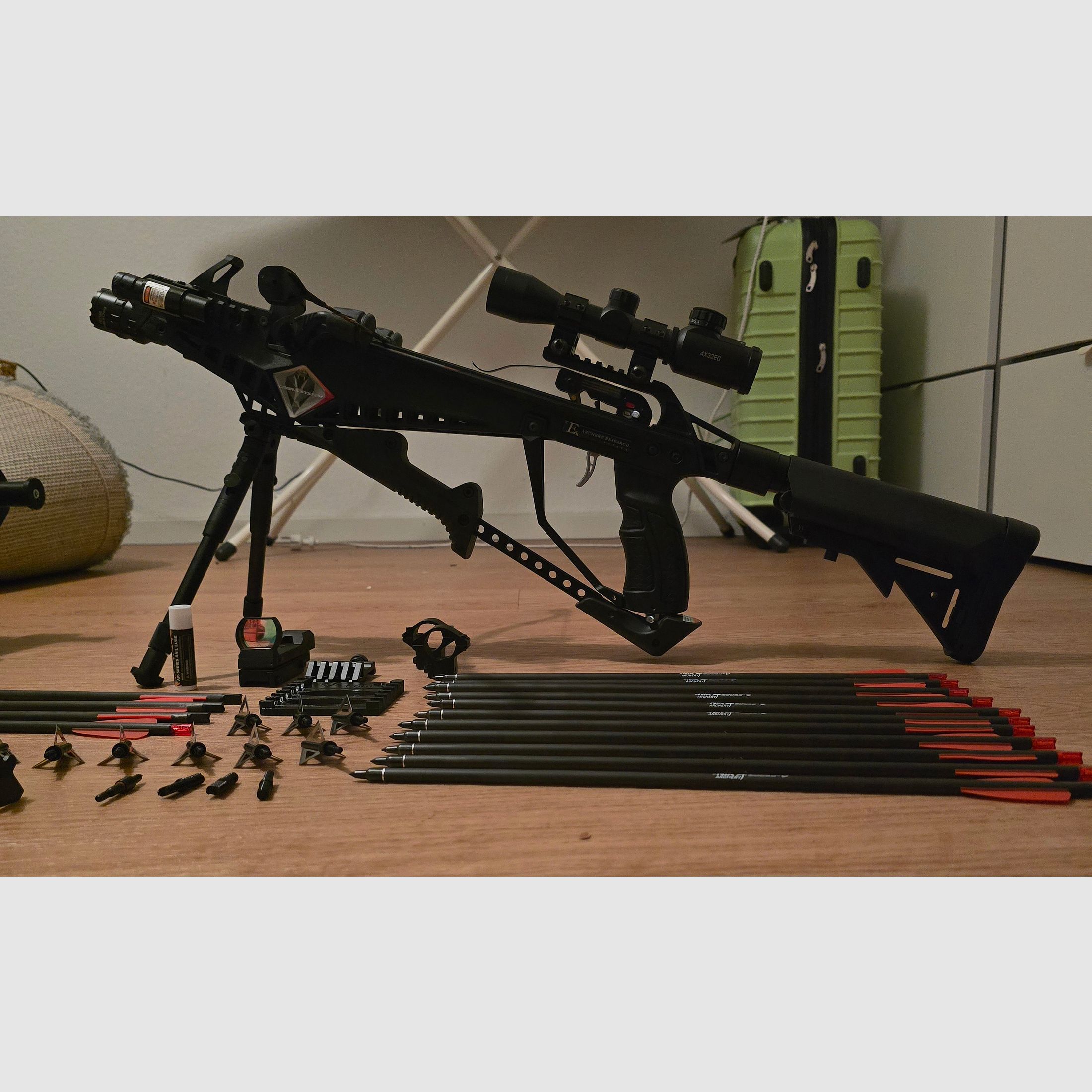 An Archery Cobra RX130 Sniper Crossbow with a lot of accessories