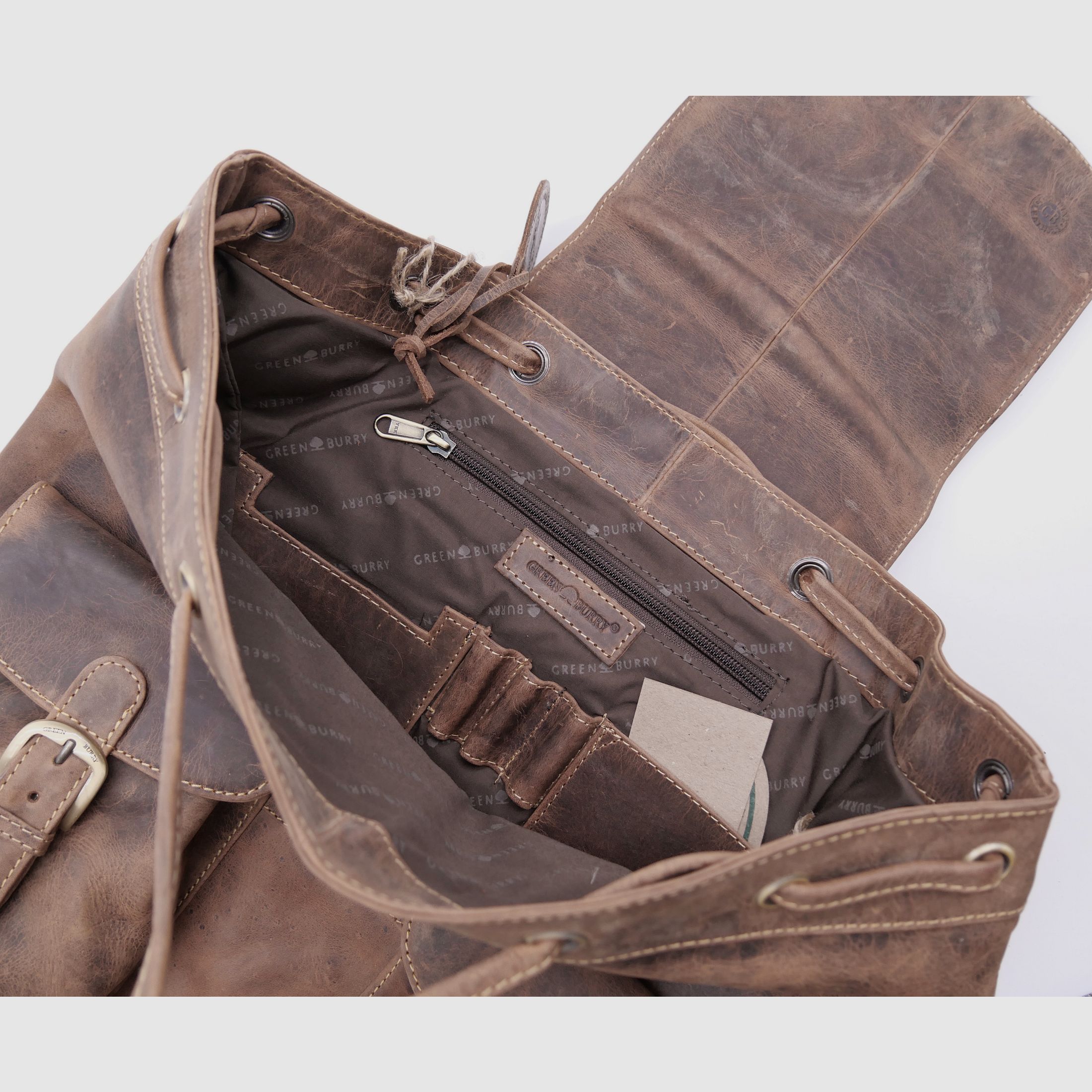 Sac à dos en cuir Greenburry avec embossage de cerf marron 1711-STAG3-25