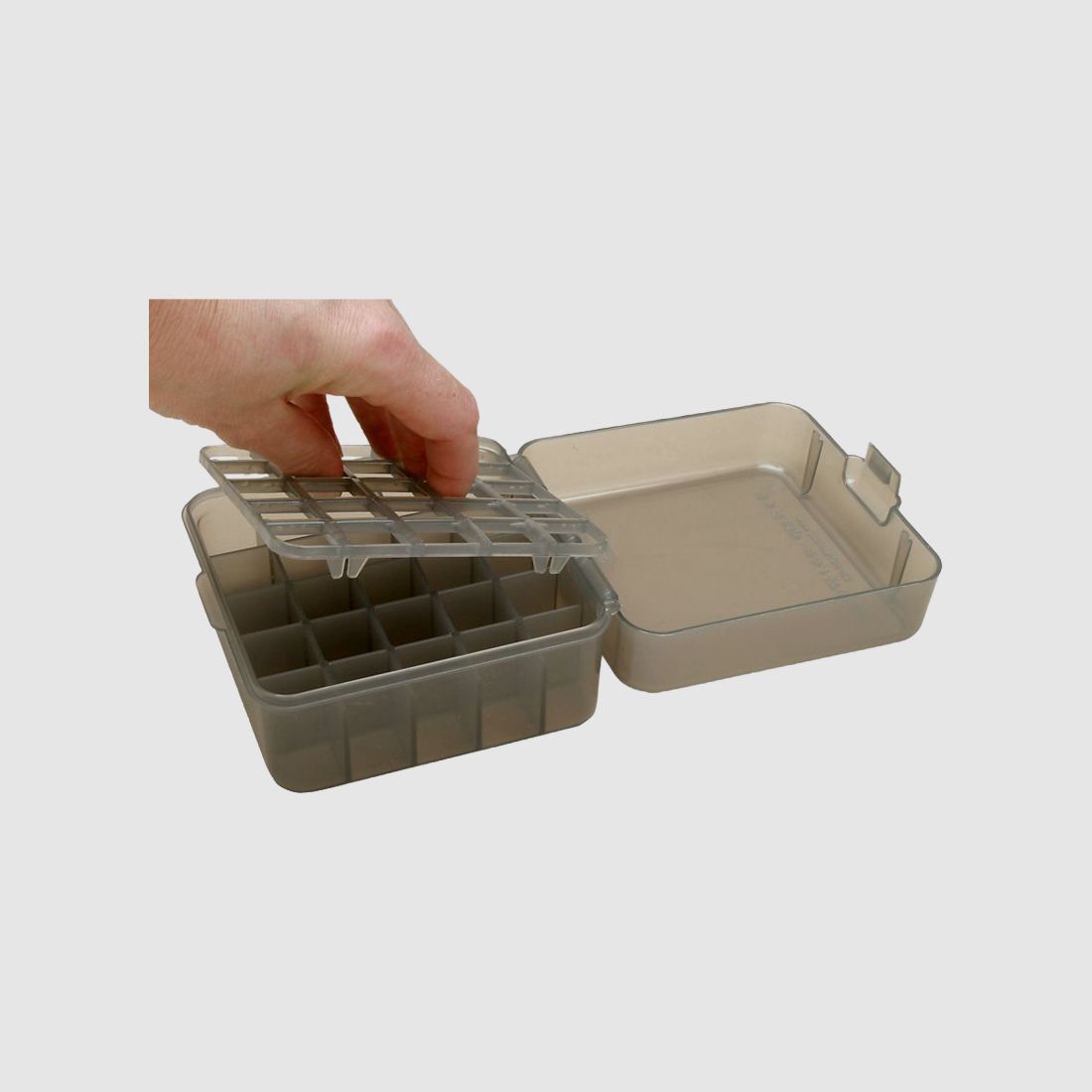 MTM Scatola per cartucce a pallini S25D-41 trasparente con coperchio a ribalta per 25 cartucce a pallini .12 / .20
