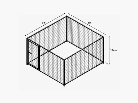 Hundezwinger aus quadratischem Gitter mit Tür und Paneelen 2 m