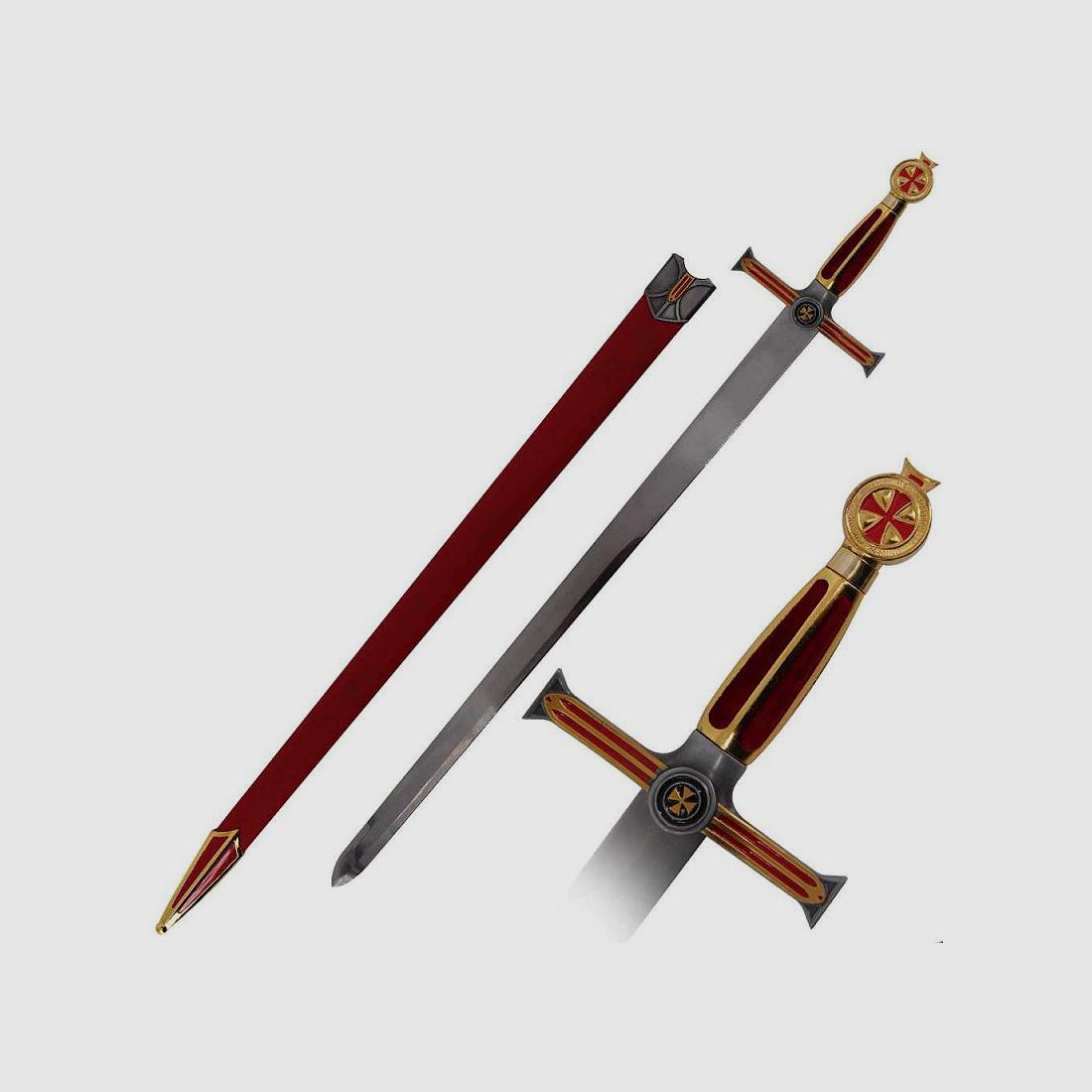Spada templare del gran maestro con fodero rosso