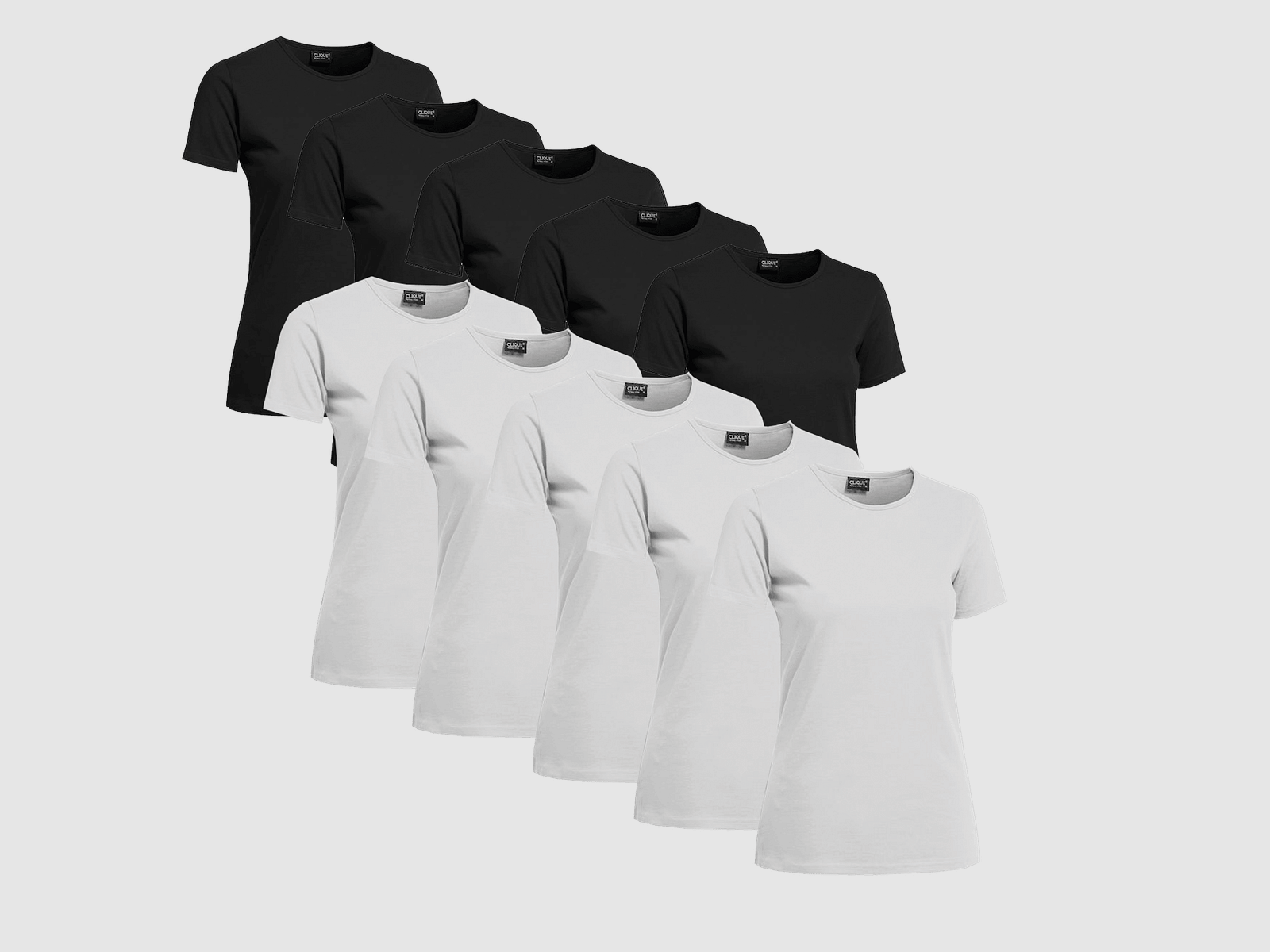 Clique T-Shirt Damen 10er-Pack Schwarz/Weiß
