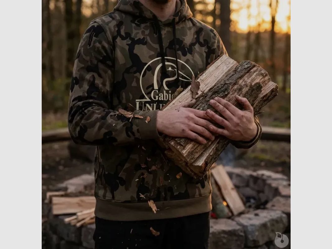 Kapuzensweatshirt Camo Woodland 80% Baumwolle 280g mit Fronttasche, Bild 7 von 13