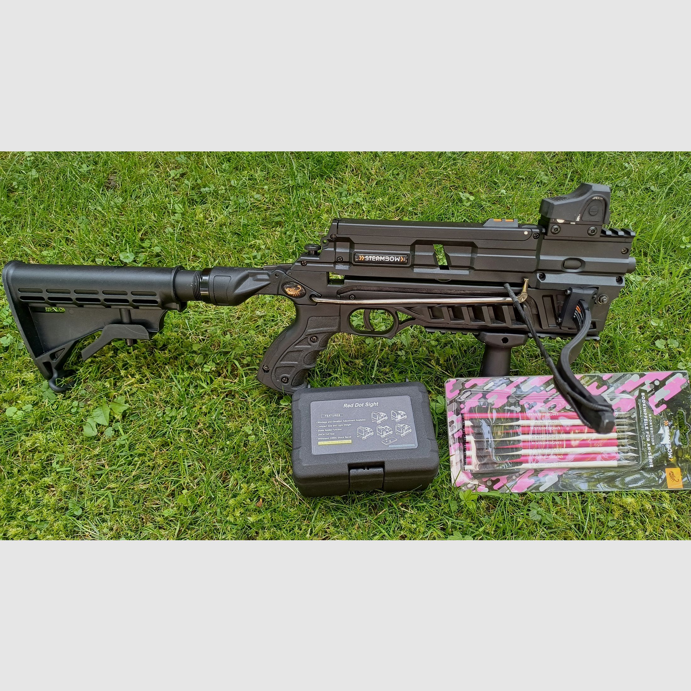 Steambow Stinger 2 inkl. Wechselwurfarm 55 u 90 , Reddot  Pfeile 