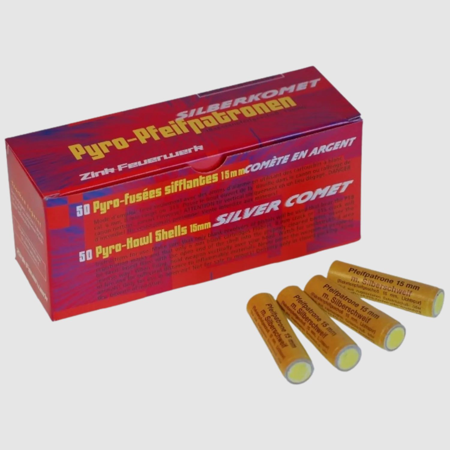 Zink Pfeifpatronen mit Silberschweif 50er Pack