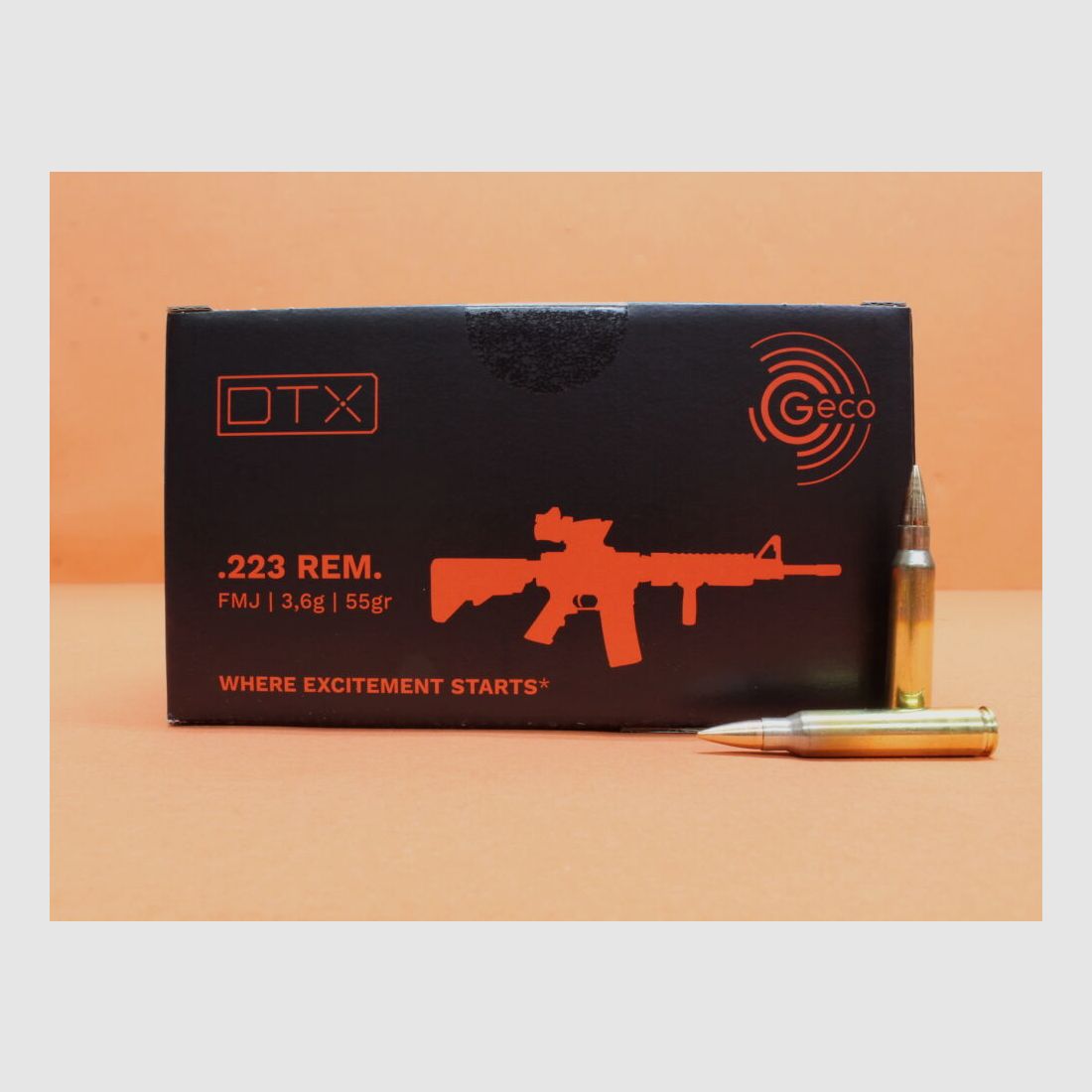 Cartouche GECO GECO .223Rem 55grs FMJ DTX (2423805) 3,6g ogive pleine 4 x VE 150 = 600 cartouches