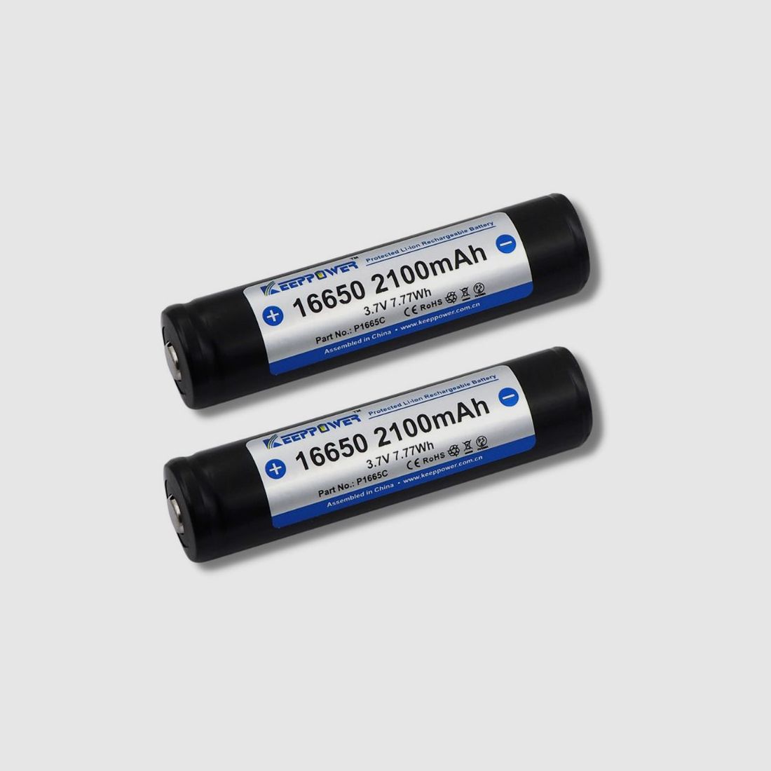 2er Set Hochkapazitäts-Akku Keeppower "XL" 2.100 mAh (Typ 16650) für THUNDER Akku-Erweitung