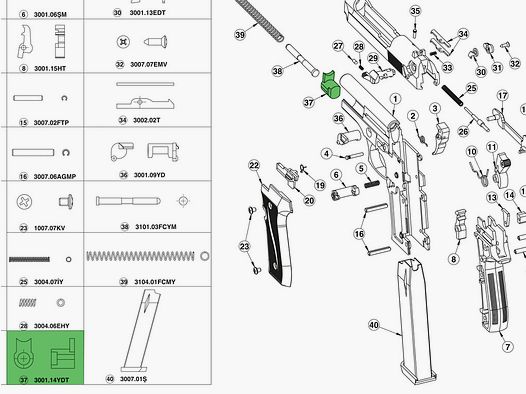 Lager fĂĽr FederfĂĽhrungsstange fĂĽr Schreckschuss Pistole Ekol Firat P92 P92 Magnum und Compact, Ersatzteil