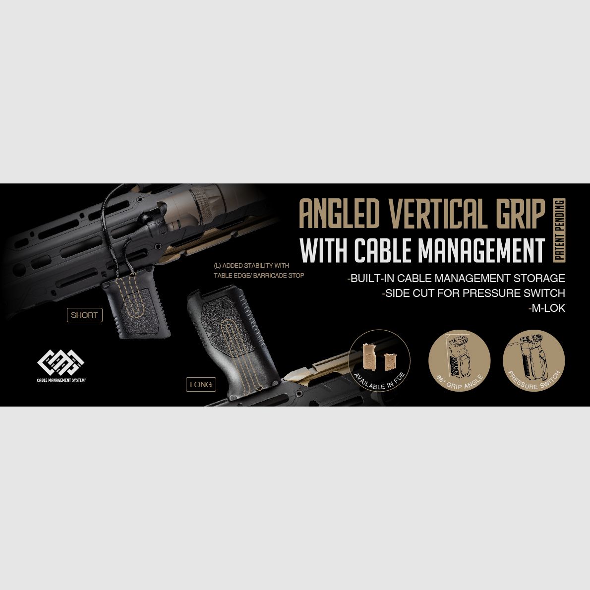 STRIKE INDUSTRIES Angeled M-LOK Grip with Cable Management Long FDE, Bild 3 von 3