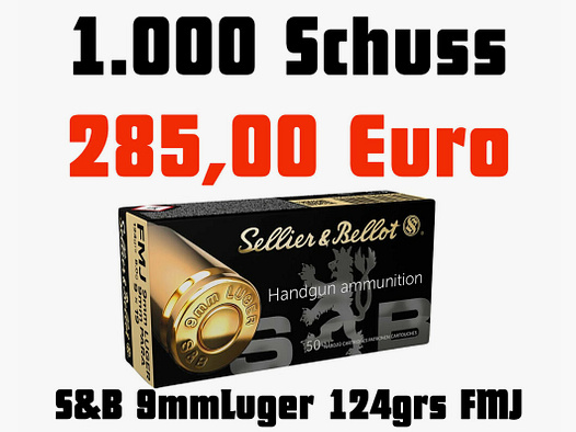 Sellier & Bellot munitie Sellier & Bellot 9mm Luger FMJ 124 grains / 8,0 g 1.000 schoten (20x 50 schoten)