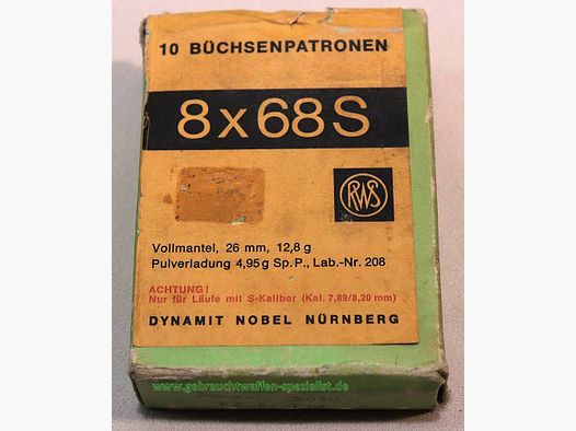 RWS (WZd.Fa.Rottweil) rifle cartridges 8x68S