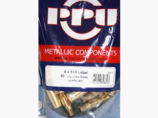 50 Stück > NEUE PPU/PrviPartizan Langwaffenhülsen 8x51R Lebel (Boxerzündung)/Unprimed Brass #C417