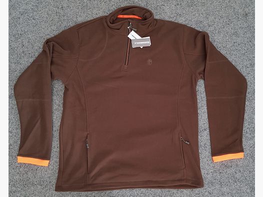Maremmano-Pullover braun mit orangefarbenen Einsätzen und Reißverschluss