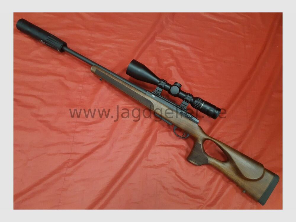 Repetierbüchse BRENNER BR20 308 Win. Holz-Lochschaft + Schalldämpfer und 3- .308Win