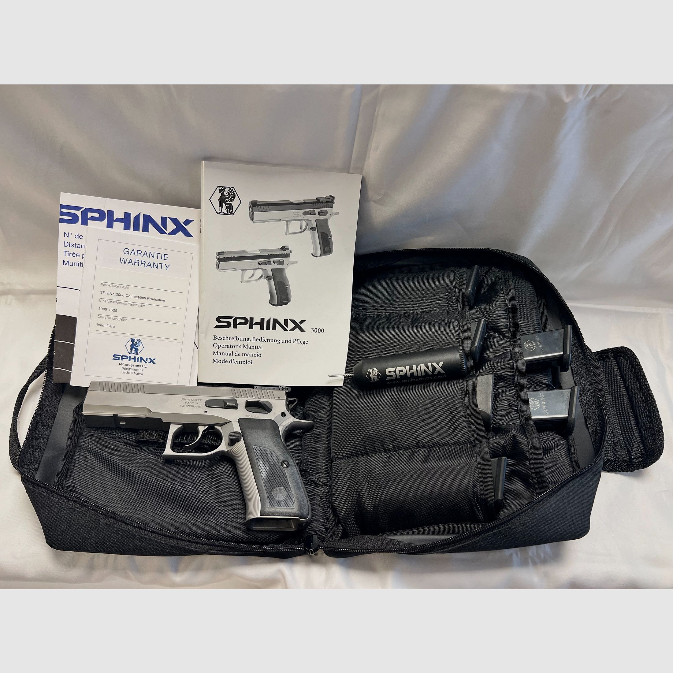 Sphinx 3000 Competition 9 mm Para – Pistool Kat. B, Stainless + 6 Magazines – Erbwaffe Vorarlberg, afbeelding 2 van 7