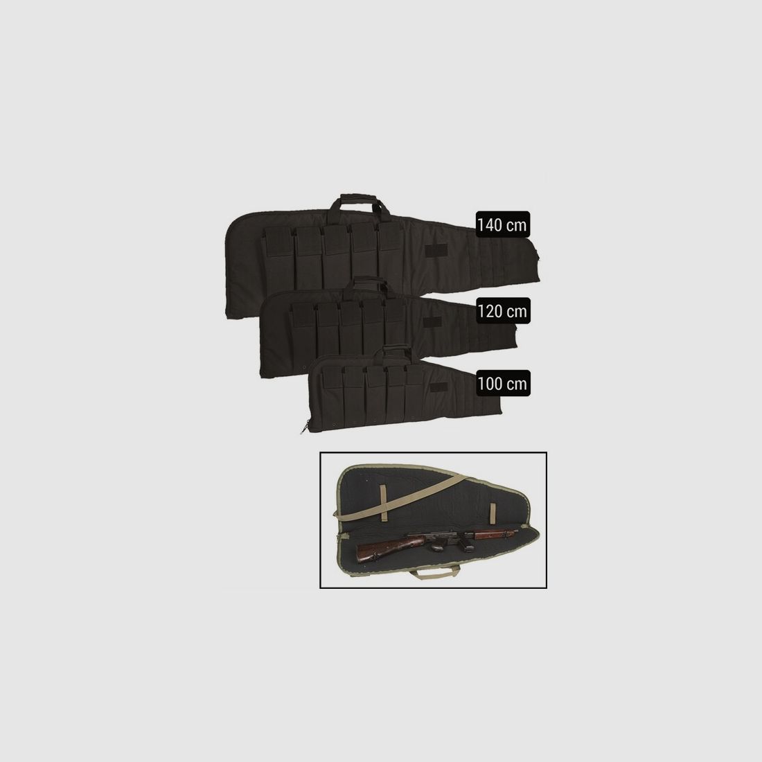 Gewehrtasche / Waffen Futteral Schwarz 140cm m. Magazintaschen - Rifle Case abschließbar