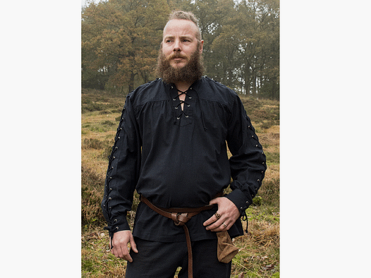 Camisa medieval Corvin con cordones, negra