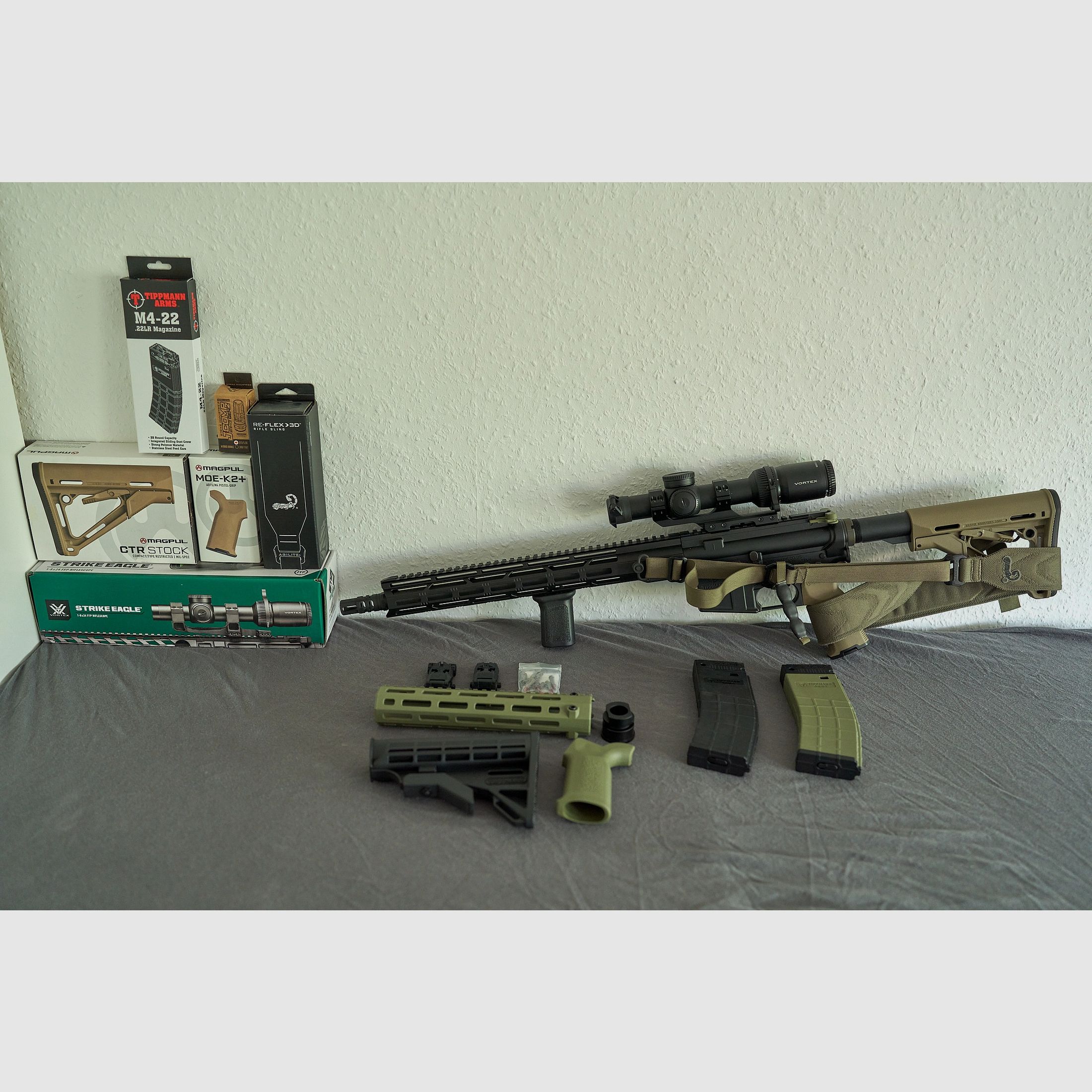 Tippmann Arms M4-22 LTE OD-Green .22 lr – ottime condizioni, circa 25 colpi, accessori Vortex/Hera/Magpul