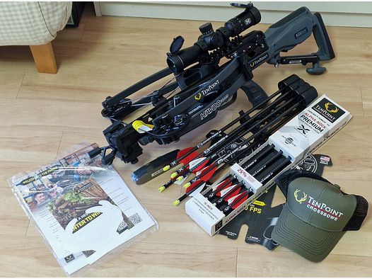 Tenpoint Havoc RS440 Grafito incluido mochila para arco de ballesta Halo HCS-20120 y 6 piezas de 16'' EVO-X Center Punch Premium flechas con Alpha-Nocks